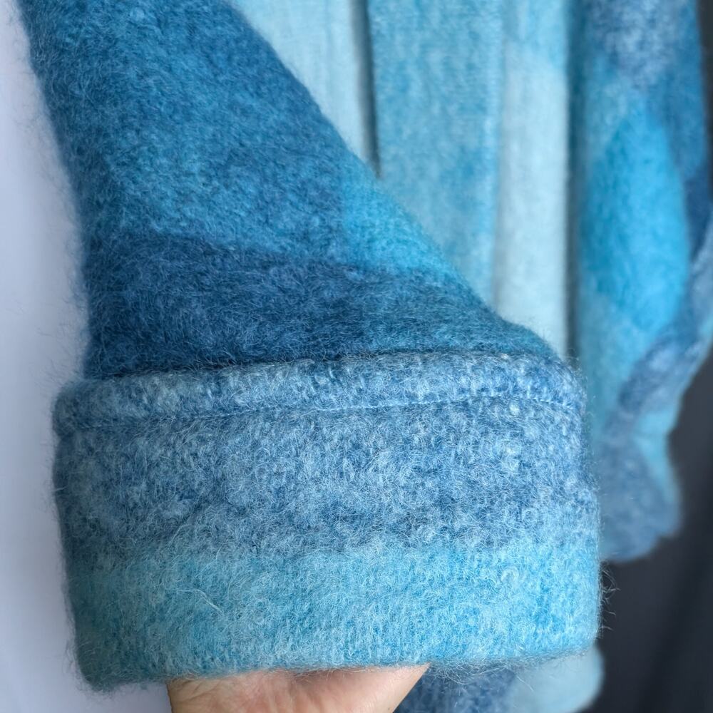 Vintage Donegal Design Mohair Wool Cape Blue Ombre Ruana with Scarf - Picture 5 of 7